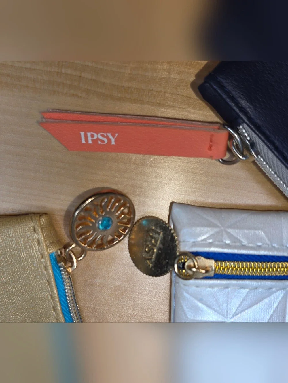 Lot of 3 Ipsy Makeup Bags / Pouches - White Quilted, Gold Metallic, Multi-Color